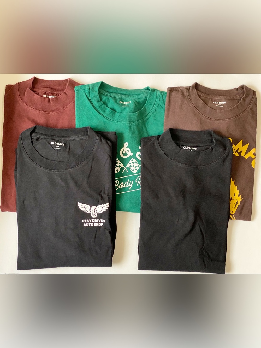 Old Navy Crewneck Long Sleeve Shirts - Black, Green, Brown, Maroon (Pack)